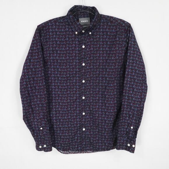 Bonobos Shirt Mens Medium Blue Red Animal Print Beat Slim Fit Casual Office - Picture 1 of 16